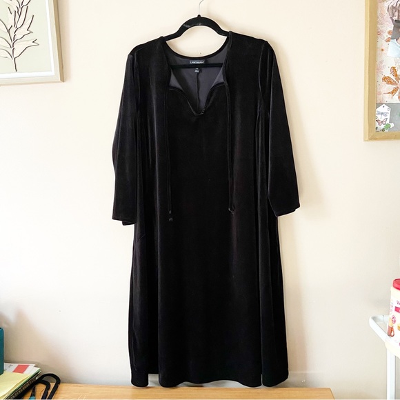 Lane Bryant• black velvet vneckline midi length dress 3/4 sleeve size 20 - Picture 1 of 13